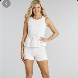 Lauren James White Eyelet Peplum Top